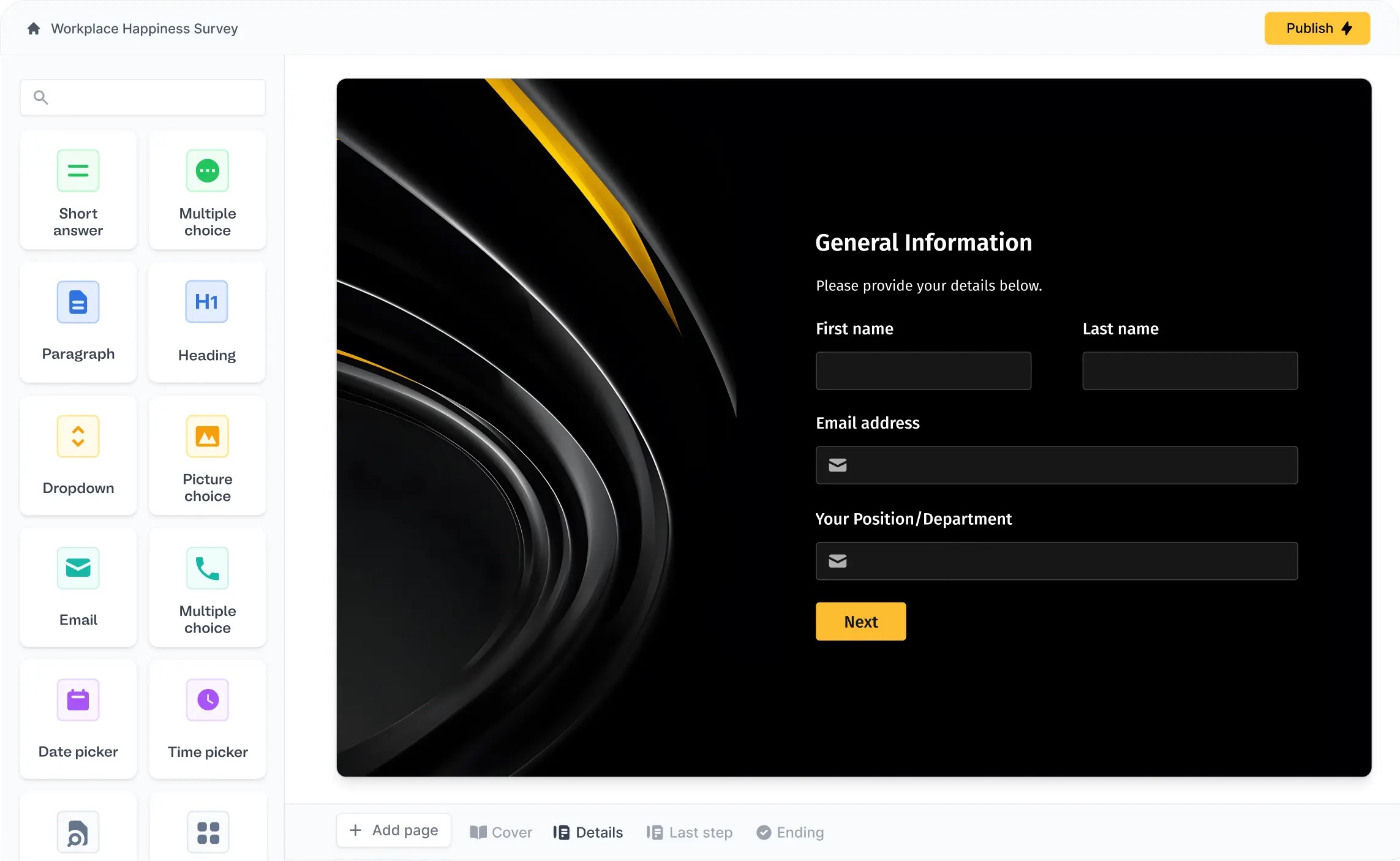 Fillout form builder UI