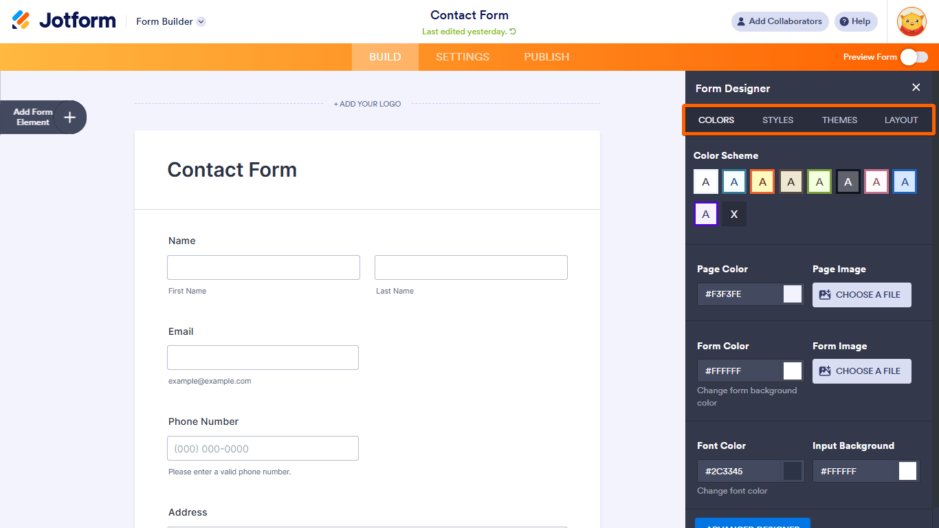 Example Jotform live form