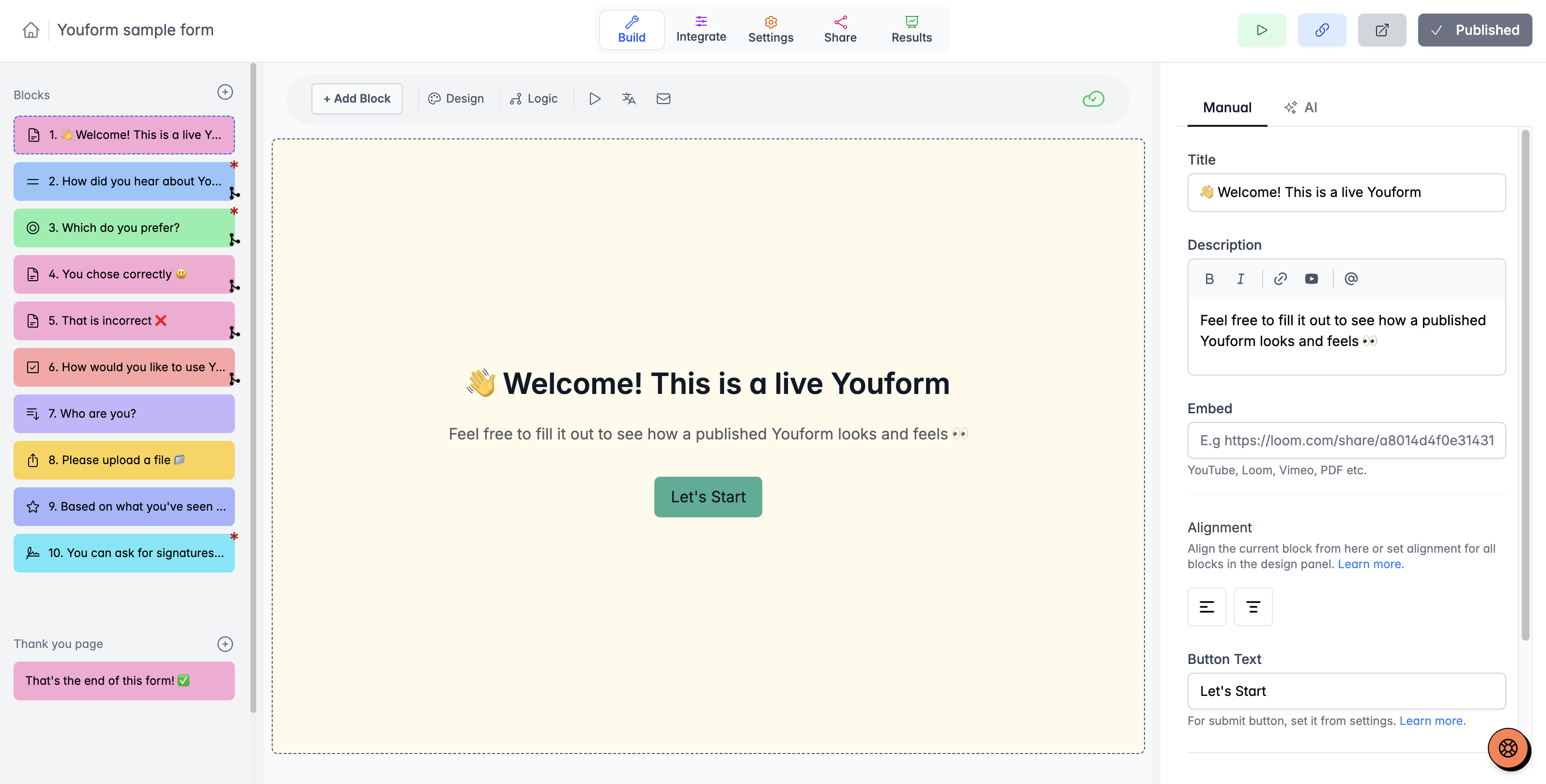Youform form builder UI