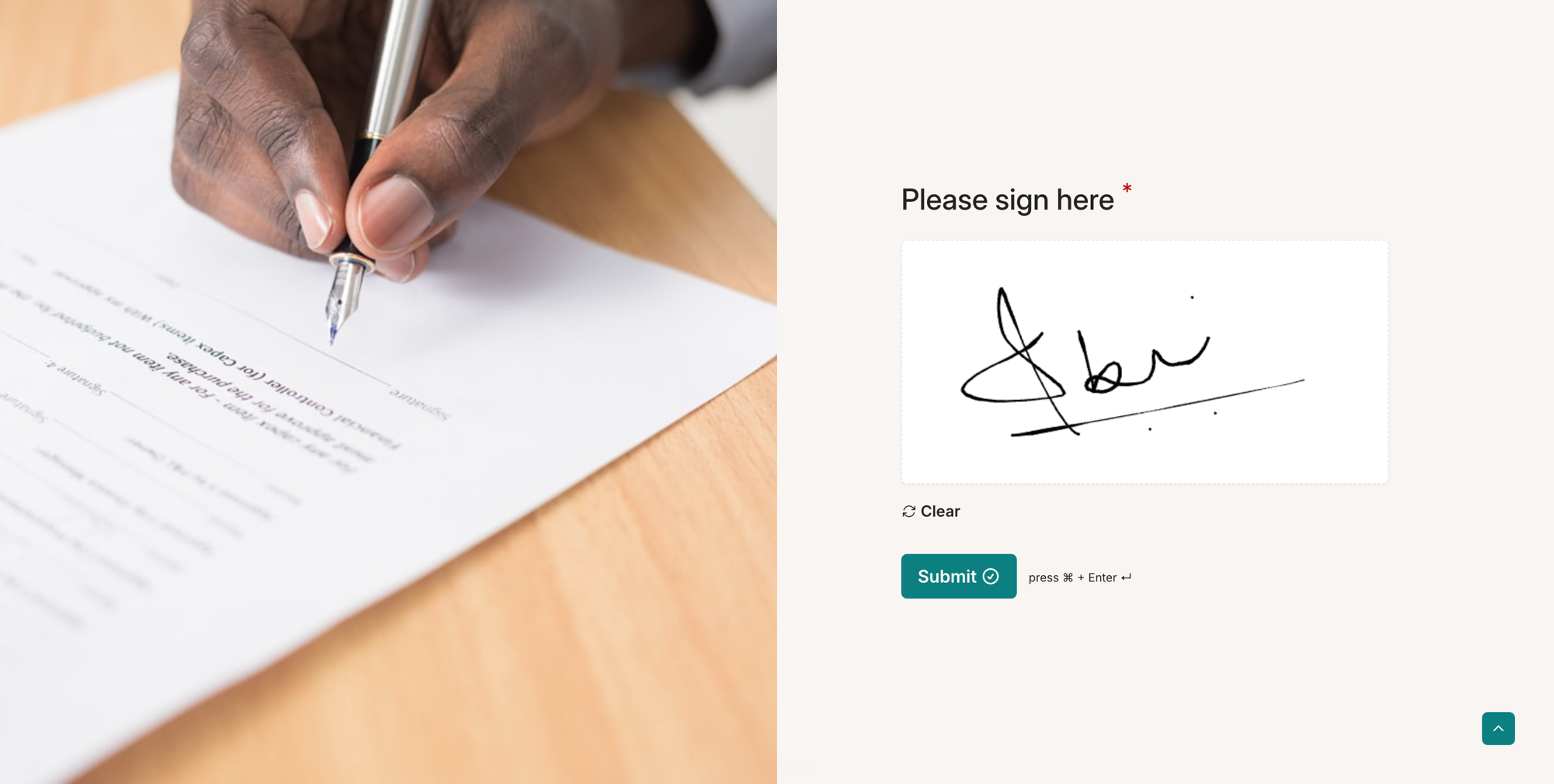 Youform's native signature field — draw inline with mouse, trackpad, or finger, no pop-out window or copy-paste